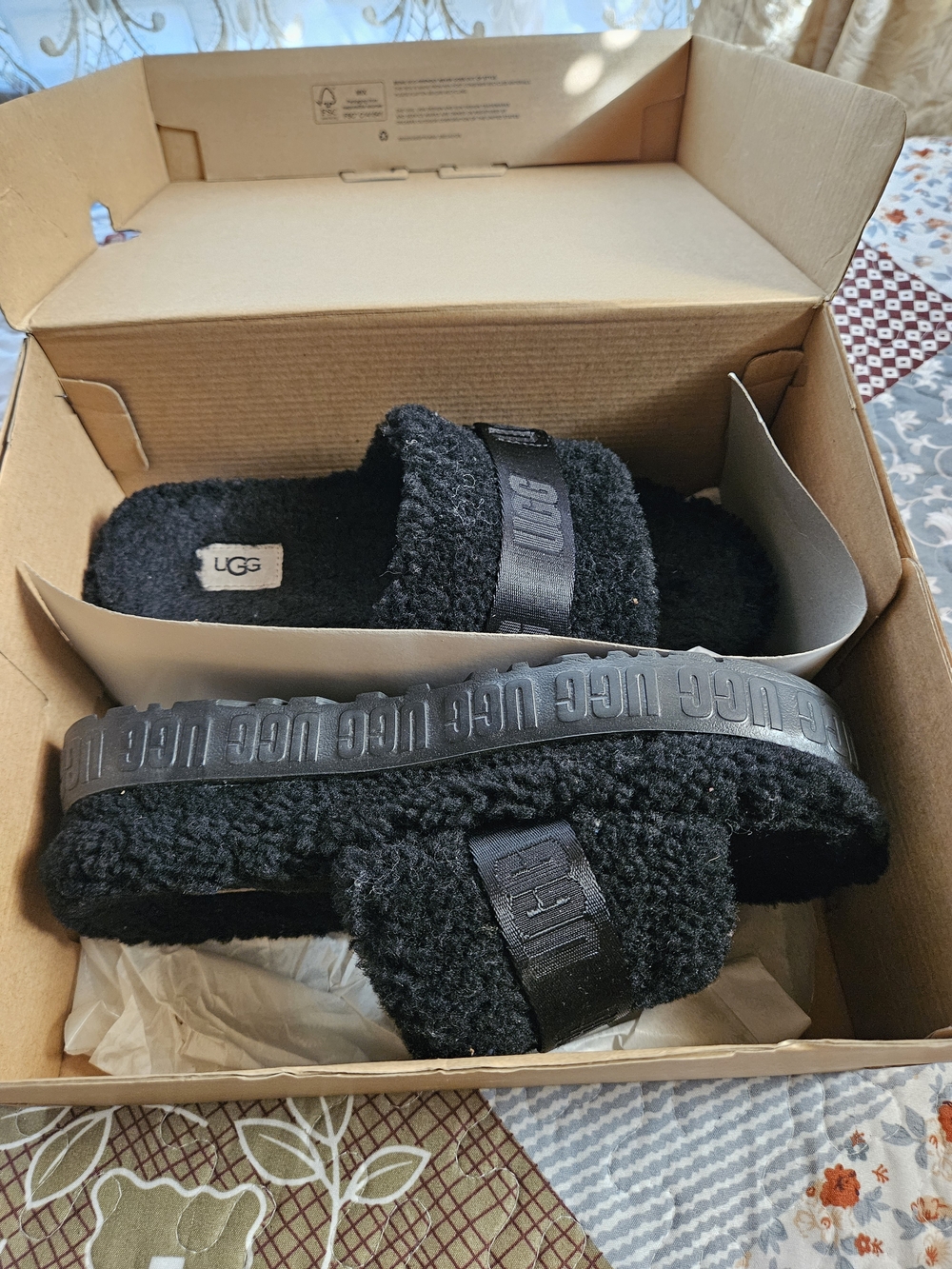 UGG Black Fuzzed Slide Sandals